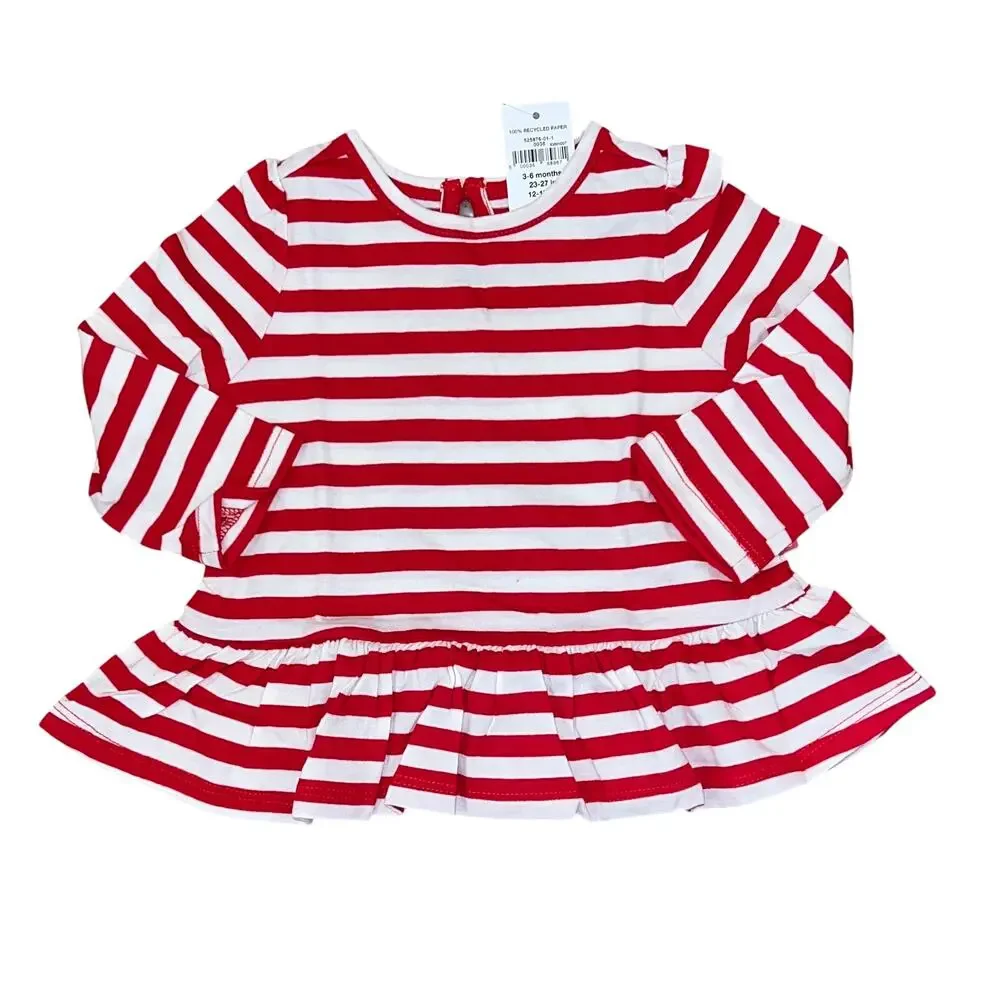 NWT GAP Baby Red & White Stripe Peplum Top & Leggings - SIZE 3-6M
